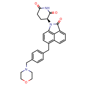 Chemical structure of (S)-3-(6-(4-(morpholinomethyl)benzyl)-2-oxobenzo[cd]indol-1(2H)-yl)piperidine-2,6-dione , CAS 2504235-67-8, AChemBlock X189506