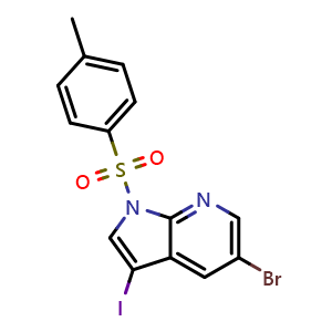 Chemical structure of 5-Bromo-3-iodo-1-(toluene-4-sulfonyl)-1H-pyrrolo[2,3-b]pyridine , CAS 875639-15-9, AChemBlock X189511