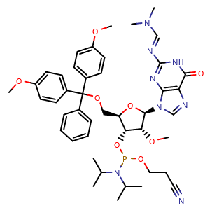 Chemical structure of 2'-OMe-dmf-G-CE-Phosphoramidite , CAS 128219-77-2, AChemBlock X189553