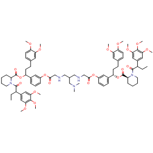 Chemical structure of (1S,1'S)-(((2,2'-((2-((dimethylamino)methyl)propane-1,3-diyl)bis(azanediyl))bis(acetyl))bis(oxy))bis(3,1-phenylene))bis(3-(3,4-dimethoxyphenyl)propane-1,1-diyl) (2S,2'S)-bis(1-(2-(3,4,5-trimethoxyphenyl)butanoyl)piperidine-2-carboxylate) , CAS 195514-80-8, AChemBlock X189572
