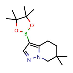 Chemical structure of 6,6-dimethyl-3-(4,4,5,5-tetramethyl-1,3,2-dioxaborolan-2-yl)-4,5,6,7-tetrahydropyrazolo[1,5-a]pyridine , CAS 2304635-46-7, AChemBlock X189605