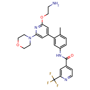 Chemical structure of N-(3-(2-(2-aminoethoxy)-6-morpholinopyridin-4-yl)-4-methylphenyl)-2-(trifluoromethyl)isonicotinamide , AChemBlock X189608
