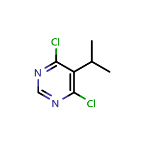 Chemical structure of 4,6-Dichloro-5-(propan-2-yl)pyrimidine , CAS 89938-06-7, AChemBlock X189722