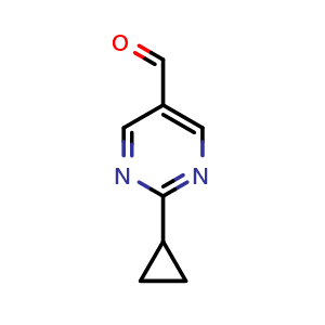 Chemical structure of 2-Cyclopropylpyrimidine-5-carbaldehyde , CAS 954226-60-9, AChemBlock X189724