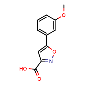 Chemical structure of 5-(3-methoxyphenyl)isoxazole-3-carboxylic acid , CAS 668971-56-0, AChemBlock X189747