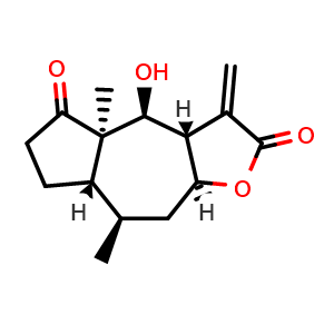Chemical structure of (3aS,4S,4aR,7aS,8R,9aS)-4-hydroxy-4a,8-dimethyl-3-methylenedecahydroazuleno[6,5-b]furan-2,5-dione , CAS 63568-73-0, AChemBlock X189799