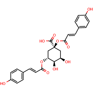 Chemical structure of (1S,3R,4R,5R)-3,4-dihydroxy-1,5-bis(((E)-3-(4-hydroxyphenyl)acryloyl)oxy)cyclohexane-1-carboxylic acid , CAS 1239620-73-5, AChemBlock X189803