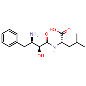 Chemical structure of [(2S,3R)-3-Amino-2-hydroxy-4-phenylbutyryl]-L-leucine , CAS 58970-76-6, AChemBlock X189850