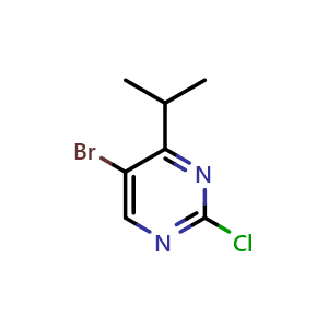 Chemical structure of 5-Bromo-2-chloro-4-isopropylpyrimidine , CAS 1647082-44-7, AChemBlock X189866
