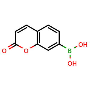 Chemical structure of 2-Oxo-2H-chromene-7-boronic acid , CAS 1357078-03-5, AChemBlock X189880