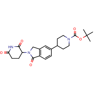 Chemical structure of 3-[5-(1-Boc-4-piperidyl)-1-oxo-2-isoindolinyl]piperidine-2,6-dione , CAS 2222115-39-9, AChemBlock X189884