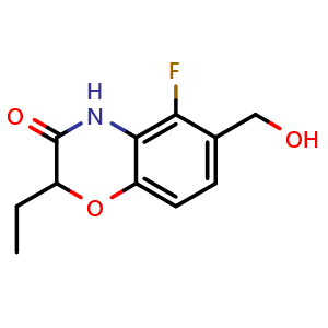 Chemical structure of 2-Ethyl-5-fluoro-6-(hydroxymethyl)-2H-benzo[b][1,4]oxazin-3(4H)-one , CAS 2938997-44-3, AChemBlock X189887