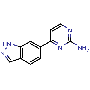 Chemical structure of 4-(6-Indazolyl)pyrimidin-2-amine , CAS 2007925-09-7, AChemBlock X189895