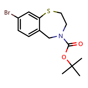 Chemical structure of 8-Bromo-4-Boc-2,3,4,5-tetrahydrobenzo[f][1,4]thiazepine , CAS 2845280-30-8, AChemBlock X189897