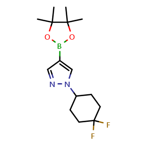 Chemical structure of 1-(4,4-difluorocyclohexyl)-4-(4,4,5,5-tetramethyl-1,3,2-dioxaborolan-2-yl)-1H-pyrazole , AChemBlock X189900