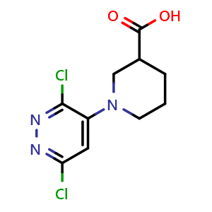 Chemical structure of 1-(3,6-Dichloro-4-pyridazinyl)piperidine-3-carboxylic acid , CAS 1555698-54-8, AChemBlock X189905