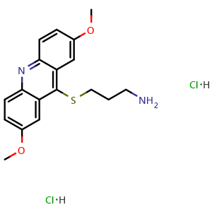 Chemical structure of 3-[(2,7-Dimethoxyacridin-9-yl)thio]-1-propanamine dihydrochloride , CAS 2309172-48-1, AChemBlock X189907