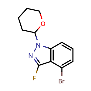 Chemical structure of 4-Bromo-3-fluoro-1-(tetrahydro-2H-pyran-2-yl)-1H-indazole , CAS 1459253-61-2, AChemBlock X189909