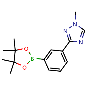 Chemical structure of 1-methyl-3-(3-(4,4,5,5-tetramethyl-1,3,2-dioxaborolan-2-yl)phenyl)-1H-1,2,4-triazole , AChemBlock X189911
