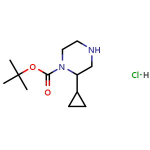 Chemical structure of tert-butyl 2-cyclopropylpiperazine-1-carboxylate hydrochloride , CAS 2940947-82-8, AChemBlock X189937