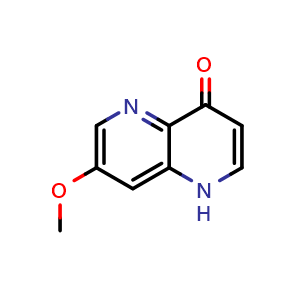 Chemical structure of 7-methoxy-1,4-dihydro-1,5-naphthyridin-4-one , CAS 952059-71-1, AChemBlock X189938
