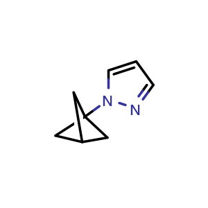 Chemical structure of 1-(1-bicyclo[1.1.1]pentanyl)pyrazole , CAS 2417226-01-6, AChemBlock X189956