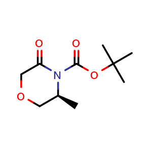 Chemical structure of tert-butyl (3S)-3-methyl-5-oxo-morpholine-4-carboxylate , CAS 2632993-39-4, AChemBlock X189980