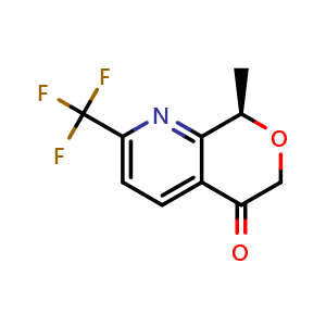 Chemical structure of (8R)-8-methyl-2-(trifluoromethyl)-8H-pyrano[3,4-b]pyridin-5-one , CAS 2940869-48-5, AChemBlock X189986