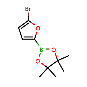 Chemical structure of 2-(5-bromofuran-2-yl)-4,4,5,5-tetramethyl-1,3,2-dioxaborolane , CAS 1111096-25-3, AChemBlock X189989