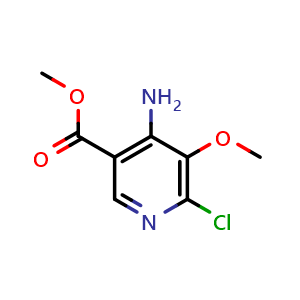 Chemical structure of methyl 4-amino-6-chloro-5-methoxy-pyridine-3-carboxylate , CAS 2883581-33-5, AChemBlock X189991