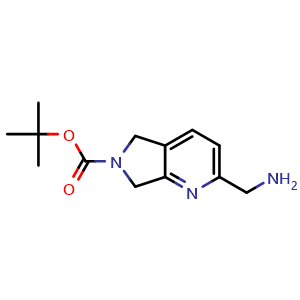 Chemical structure of tert-butyl 2-(aminomethyl)-5,7-dihydropyrrolo[3,4-b]pyridine-6-carboxylate , CAS 2387596-79-2, AChemBlock X190009