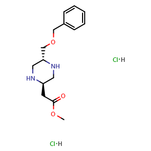 Chemical structure of methyl 2-[(2R,5R)-5-(benzyloxymethyl)piperazin-2-yl]acetate dihydrochloride , CAS 2920187-01-3, AChemBlock X190025