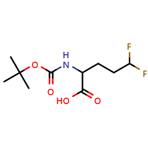 Chemical structure of 2-(tert-butoxycarbonylamino)-5,5-difluoro-pentanoic acid , CAS 2097954-55-5, AChemBlock X190032