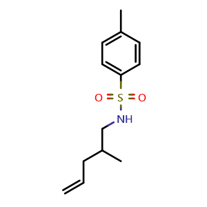 Chemical structure of 4-methyl-N-(2-methylpent-4-enyl)benzenesulfonamide , CAS 1196712-43-2, AChemBlock X190033