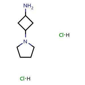 Chemical structure of 3-pyrrolidin-1-ylcyclobutanamine dihydrochloride , CAS 1229625-04-0, AChemBlock X190036