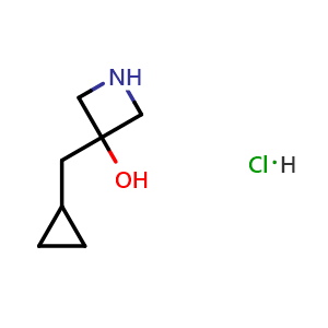 Chemical structure of 3-(cyclopropylmethyl)azetidin-3-ol hydrochloride , CAS 2387600-80-6, AChemBlock X190052