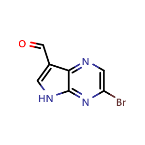 Chemical structure of 3-bromo-5H-pyrrolo[2,3-b]pyrazine-7-carbaldehyde , CAS 2940951-62-0, AChemBlock X190058