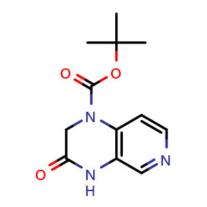 Chemical structure of tert-butyl 3-oxo-2,4-dihydropyrido[3,4-b]pyrazine-1-carboxylate , CAS 1936127-34-2, AChemBlock X190082
