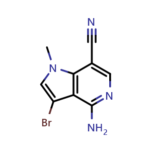 Chemical structure of 4-amino-3-bromo-1-methyl-pyrrolo[3,2-c]pyridine-7-carbonitrile , CAS 2920603-70-7, AChemBlock X190093