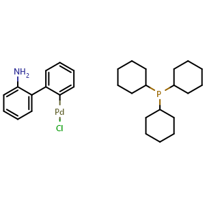 Chemical structure of [2-(2-aminophenyl)phenyl]-chloro-palladium;tricyclohexylphosphane , CAS 1353658-81-7, AChemBlock X190098
