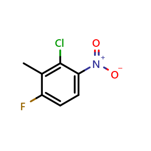 Chemical structure of 3-chloro-1-fluoro-2-methyl-4-nitro-benzene , CAS 90292-62-9, AChemBlock X190147