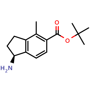 Chemical structure of tert-butyl (1S)-1-amino-4-methyl-indane-5-carboxylate , CAS 903557-93-7, AChemBlock X190182