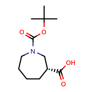 Chemical structure of (3R)-1-tert-butoxycarbonylazepane-3-carboxylic acid , CAS 851593-77-6, AChemBlock X190183