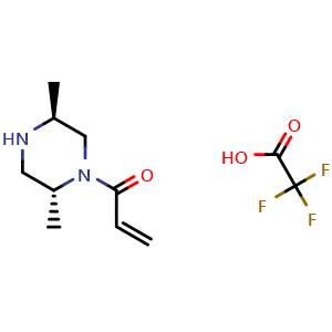 Chemical structure of 1-[(2R,5S)-2,5-dimethylpiperazin-1-yl]prop-2-en-1-one;2,2,2-trifluoroacetic acid , CAS 2388477-89-0, AChemBlock X190188