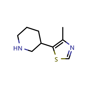 Chemical structure of 4-methyl-5-(3-piperidyl)thiazole , CAS 1367982-95-3, AChemBlock X190199