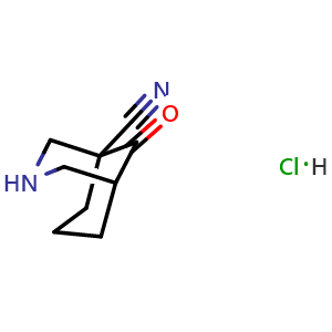 Chemical structure of 9-oxo-3-azabicyclo[3.3.1]nonane-1-carbonitrile hydrochloride , AChemBlock X190213