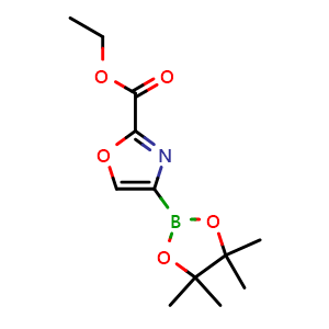 Chemical structure of ethyl 4-(4,4,5,5-tetramethyl-1,3,2-dioxaborolan-2-yl)oxazole-2-carboxylate , CAS 2716848-85-8, AChemBlock X190230