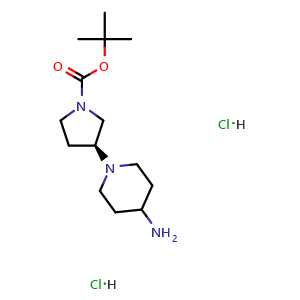 Chemical structure of tert-butyl (3S)-3-(4-amino-1-piperidyl)pyrrolidine-1-carboxylate dihydrochloride , AChemBlock X190245
