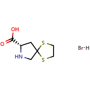 Chemical structure of (8S)-1,4-dithia-7-azaspiro[4.4]nonane-8-carboxylic acid;hydrobromide , CAS 75776-79-3, AChemBlock X190247