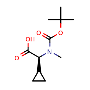 Chemical structure of (2S)-2-[tert-butoxycarbonyl(methyl)amino]-2-cyclopropyl-acetic acid , CAS 1202452-81-0, AChemBlock X190253